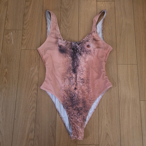 Hairy Man Print One Piece Bathing Suit- 2XL, Runs Small - Picture 1 of 16